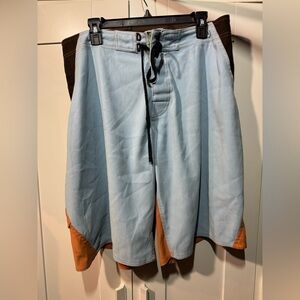 Vintage SMP Baggy Mens Boardshorts Swim Trunks Size 34 Two Tone Tan Blue 90s